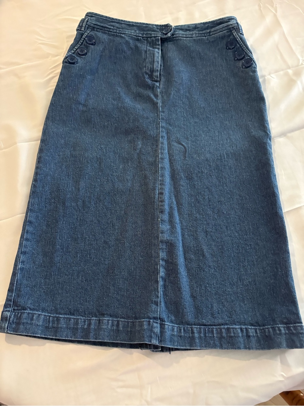 Christopher & Banks Denim Midi Pencil Skirt Button Detail Size 4 Stretch